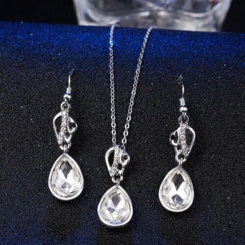 Hesiod Jewelry Sets for Women White Blue CZ Stone Earring Pendant Set Fashion Wedding Water Drop Crystal Jewelry Sets