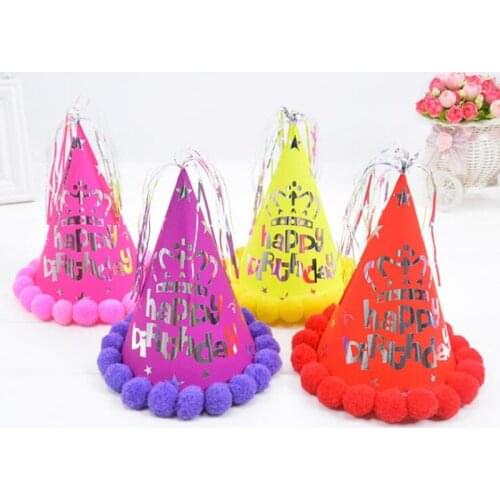 Creative Children Birthday Hat Ball Rain Wire Hats Party Caps Headwear Birthday Party Decoration Birthday Halloween