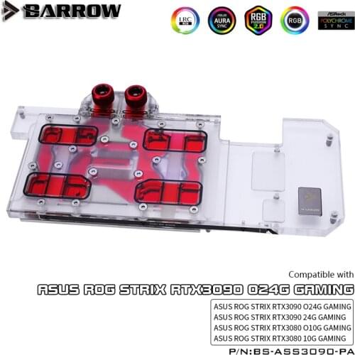 Barrow GPU Water Block For ASUS ROG STRIX RTX 3090/3080 O24G/10G GAMING 5V Light,Support Mount Original Back Plate,BS-ASS3090-PA