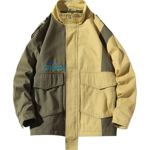 Spring and Autumn New Tooling Jacket Mens Retro Casual Color Matching Wild Trend Loose Mens Stand-up Collar Top Streetwear Men