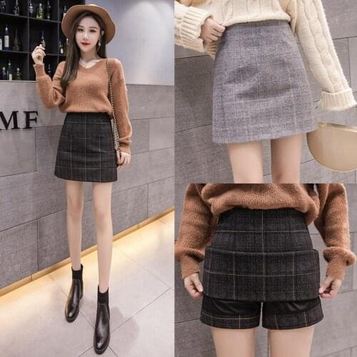 Fashion Hight Waist Skirts Female Warmth Wool Mini Plaid Spring Popular Skirt New Women Autumn Winter Chic Thicken Woolen Skirt