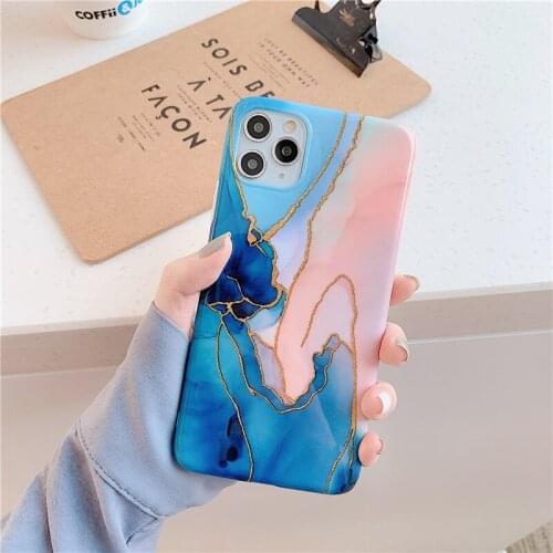 Marble case for iphone 11 12 Pro Max XR XS funda for i phone 7 8 Plus 12Mini blue gold line soft silicone case cover hull luxury