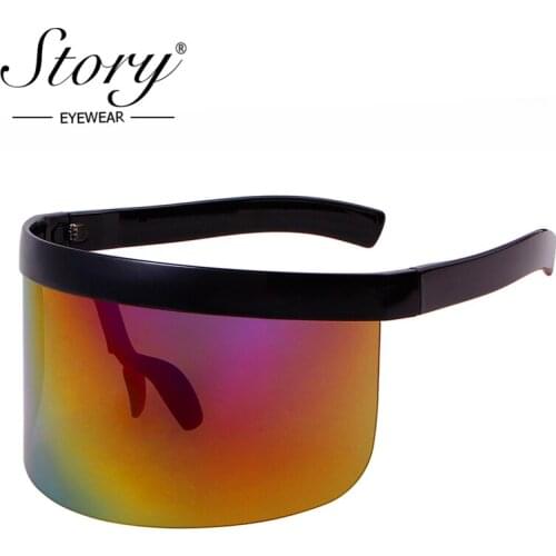 STORY Vintage Retro Shield Visor Mask Sunglasses 2018 Oversized Windproof Glasses One Peice Big Frame Goggles Sun Glasses Men