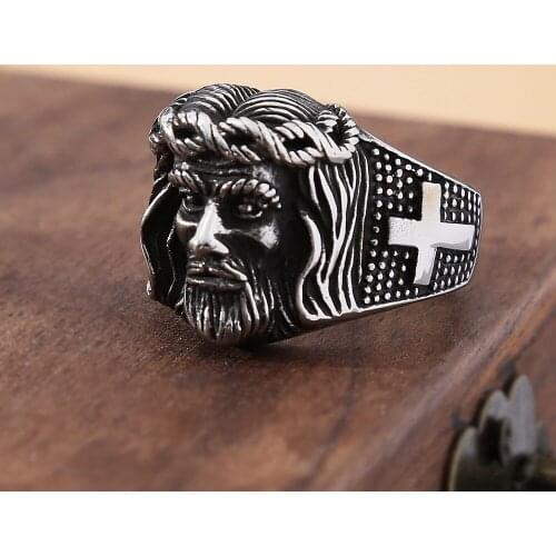 Vintage Jesus Christian Cross Prayer Ring Mens Punk Easter Stainless Steel Jesus Ring Jewelry Biker Amulet Halloween Best Gift