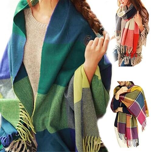 2017 New Women Fashion Winter Warm Soft Tassel Plaid Scarf Long Wide Wrap Shawl Gift