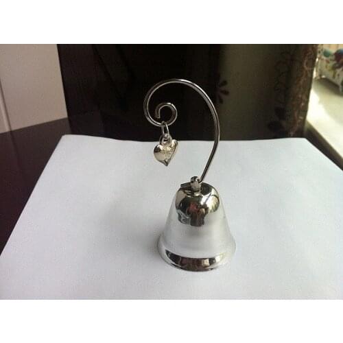 Wholesale Kissing Bells Place Card holder 200PCS/LOT Silver Bell with Dangling Heart Charm Wedding Event Party Supplies