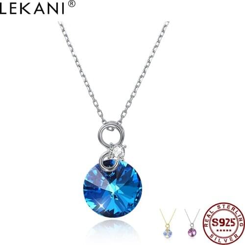 LEKANI 925 Sterling Silver Pendant Necklaces Women Round Austria Crystal And Cubic Zirconia Simple Anniversary Necklace New