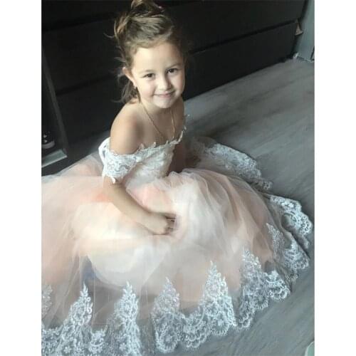 Flower Girl DresFlower Girls Dresses For Weddings 3D Floral Appliqued Lace Little Kids First Communion Dress Cheap Pageant Gowns