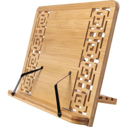 Hollow/Shiny Side Adjustable Reading Book Holder Tray Page Paper Clips Foldable Tablet Cookbook Portable Study Bookstand Bamboo