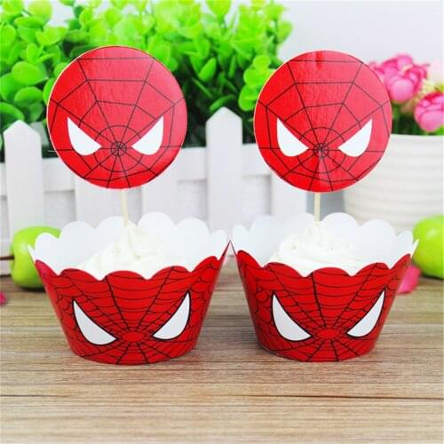 24pcs Spiderman Card Toppers Decoration Cupcake Inserts Cake Dessert Inserted Card Wedding For kids Party Supplies