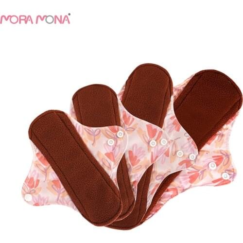 Mora Mona 4 Pcs Sanitary Pad Coffee Fleece Cloth Menstrual Pads Reusable Washable Panty Liners Soft And Comfortable