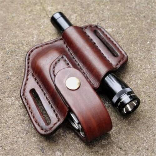 Retro Edc Survival Kit Pu Leather Carry Tactical Tool Holder Lighter Torch Holder Knife Holder