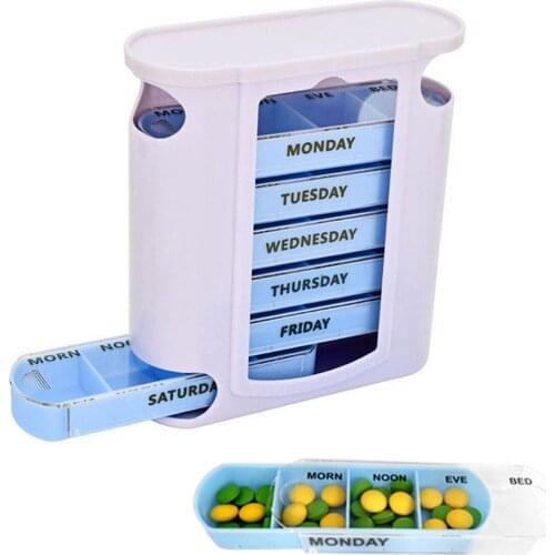 Grids Portable Travel Medicine Weekly Pill Box 7 Days Storage Organizer Dispenser Plastic Medicine Storage Boxes Moisture-proof