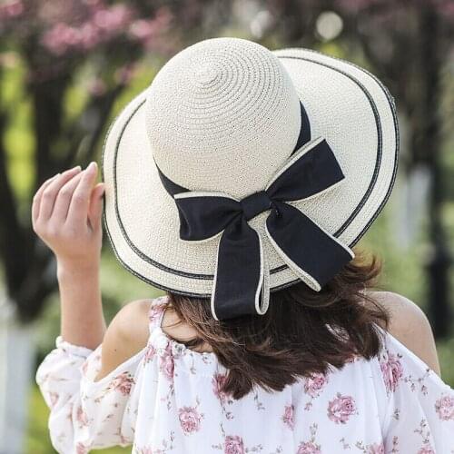 Brand Large Brim Floppy Sun Hat Women Bow Beach Hat Foldable Summer UV Protect Travel Casual Parent Visor cap Female