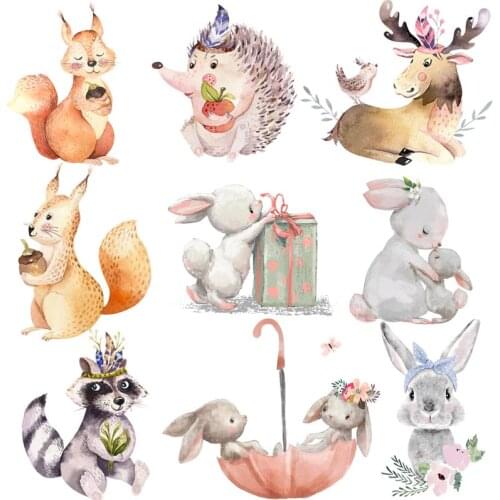 Iron on Patches Cute Small Animal Rabbit Thermo-stickers On Clothes Cartoon Animals Patches For Clothing Heat Transfers Vinyl