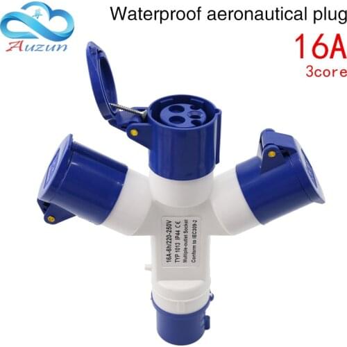 Waterproof industrial aviation plug connector 3 core 16A multifunction is divided into three aviation plugs