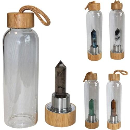 High quality Natural Crystal Column Gemstone Energy Healing Glass Water Bottle Cup Drinkware drop shipping