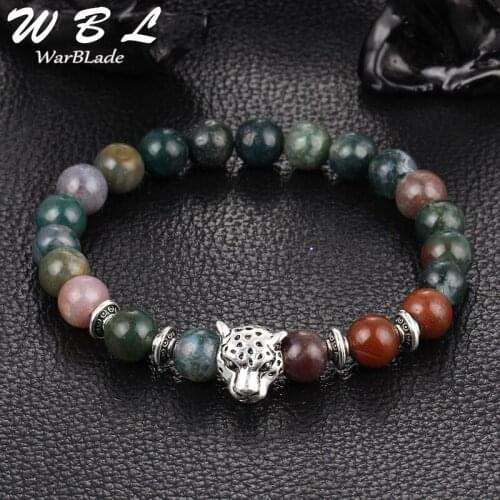 WBL Vintage Natural Stone Lava Beads Bracelet Men Charm Leopard Lapis Lazuli Lion Head Bracelets Bangles For Women Jewelry