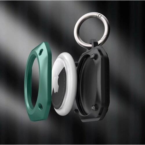 For Apple Airtags Protective Case Cover Leather Key Ring Anti-lost Air tag Keychain TPU+ PC Case Anti-drop anti-scratch Case