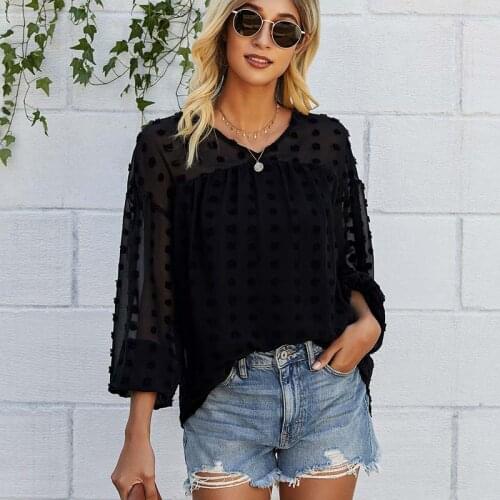 Summer Chiffon Long Sleeve Shirt Women Sexy V Neck Loose Shirts Personality Small Hair Ball Casual Streetwear Plus Size Tees