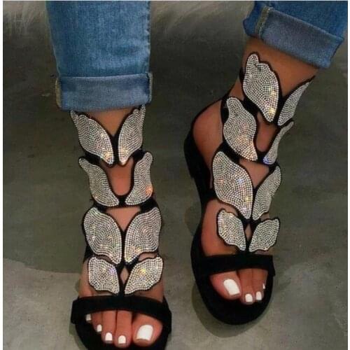 Women Sandals Bohemia Sandal Boots Rhinestone Lady Knee High Boots Buckle Strap Crystal Dress Summer Shoes Sandalias