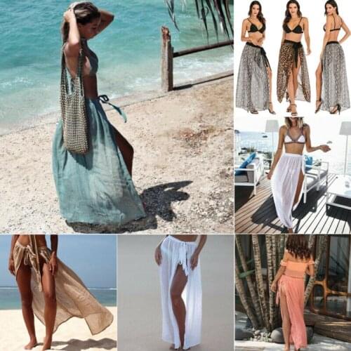 Women Boho Dresses Party Cover Upl Leopard Maxi Skirt Beach Sundress