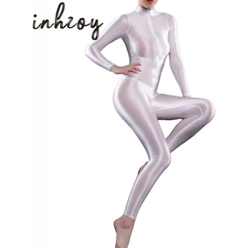 Woman Sexy Bodysuit Jumpsuit Tights Bodystocking Bodysuit Long Sleeve One-piece Naughty Shiny Lingerie Catsuit Clubwear