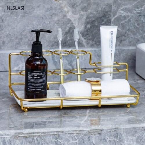 1pc Nordic Marble Texture Ceramic and Metal Tray Bathroom Storage Tray Rectangular Jewelry Storage Tray Kithen Tray Dish Storage