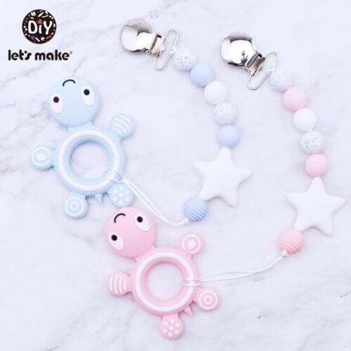 LetS Make 1 Pc Tortoise Silicone Rodent Teether Cartoon Diy Pacifier Clip Holder Chain Food Grade Silicone Moose Baby Teether