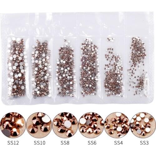 1440pcs Rose Gold Shiny Rhinestone for Nail AB Color SS3-12 Glass Crystal Diamond Flat Back 3D Nail Art Decoration Charms Set