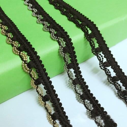 2Yards Clothing Accessories Jewelry Lace 1.5cm Silver Chain Metal Lace Gold Wave Beaded Lace Sofa & Curtain Lace Border