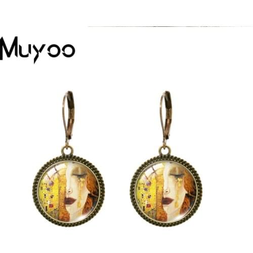 2019 New The Kiss Paintings Of Gustav Klimt Dangle Earring Golden Tears Vintage Earring Art Glass Dome Jewelry