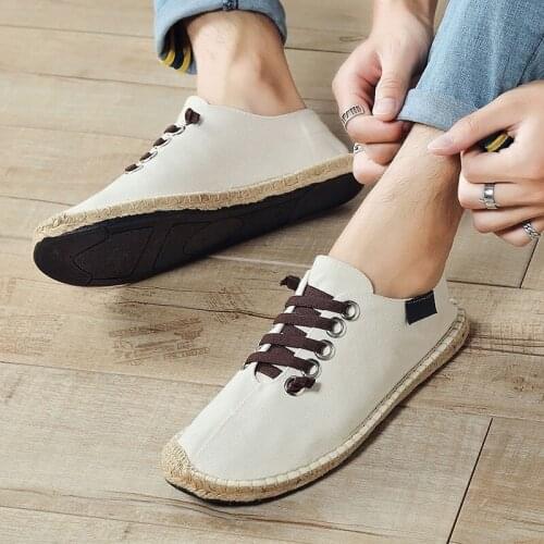 2021 Canvas Shoes Men Flat Casual Footwear Breathable Hemp Lazy Shoes Cool Young Man Shoes Cloth Footwear Black Blue KA1494