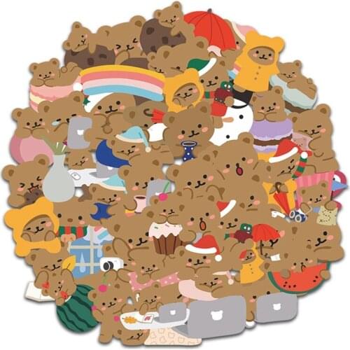 60Pcs/set Kawaii Cartoon Bear Stationery Stickers for Laptop Travel Luggage DIY Scrapbooking Diary Photos Albums Decoration