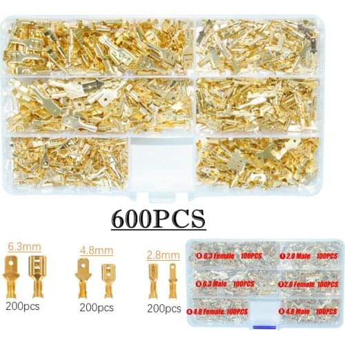 600Pcs 2.8/4.8/6.3mm Male Female Spade Connectors Wire Crimp Terminal Block with Insulating Sleeve Assortment Kit