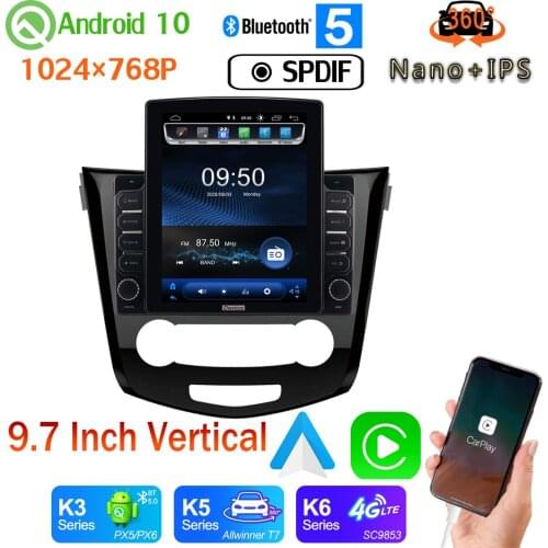9.7" Vertical Style Car Media GPS CarPlay Android 10 360 Camera DSP Radio For Nissan Qashqai 2016-2019 PX6 4+64G Head Unit SPDIF