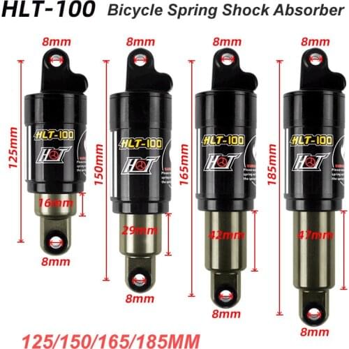 HLT-100 Mountain Bicycle Rear Shocks 125/150/165/185mm 850/1000 lbs Aluminum Alloy Oil Bike Spring Shock for e-bike Snow Bike
