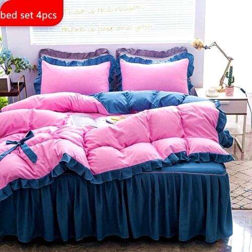 Bow Style Spring SPring New Bedding Set King Queen Full Size Bed Linen Duvet Cover Sheet Pillowcase 4 Pcs Home Textiles