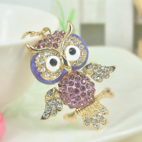 Cute Animal Crystal Owl Keychain Rhinestone Pendant Keyring Keychain Key Holders For Women Bag Accessories Car Key Chain Gift