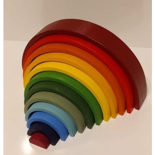 Çocuk 12li gökkuşağı montessori ahşap oyuncaklar yaratıcı gökkuşağı yapı taşları eğitici yerleştirme istifleme