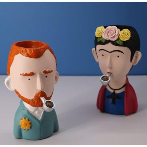 Artistic European Style Resin Flower Pot Mini Cute Creative Vase Resin Crafts Planter Pot Home Office Desktop Decorations