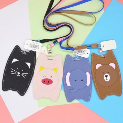 Id Card Holder Kawaii Cute for Student Children Animal Leather Name Tag