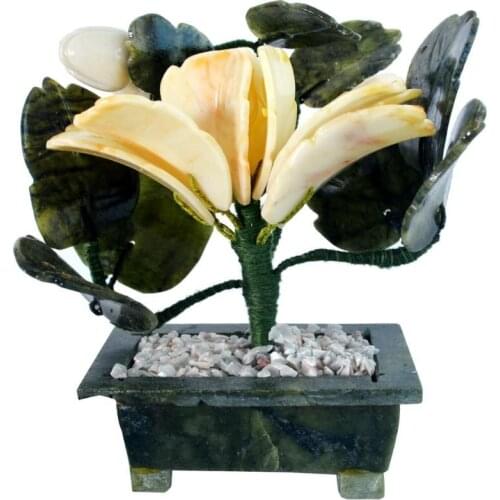 Feng Shui Natural Jade stone White peony flower for Good Future,Good Luck JE2074