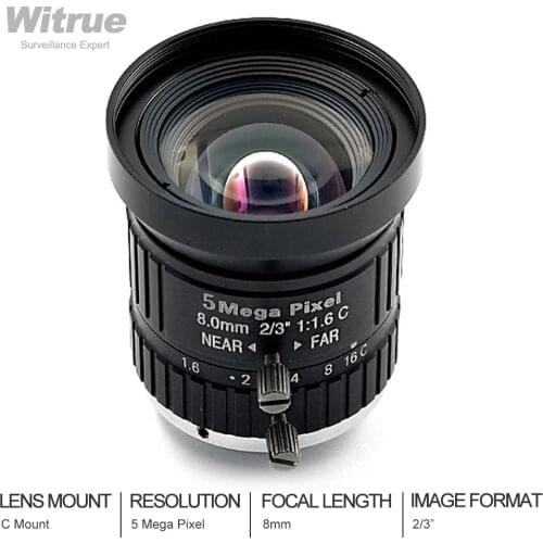 Witrue HD 5MP CCTV Camera Lens 8mm F1.6 Aperture 2/3" Image Format Mount C Industrial Security Road monitoring