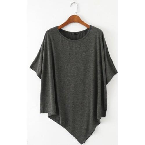 Short Nightgown modal round neck short sleeve women loose large size irregular bottoming shirt fat mm Sleepwear gray pijama