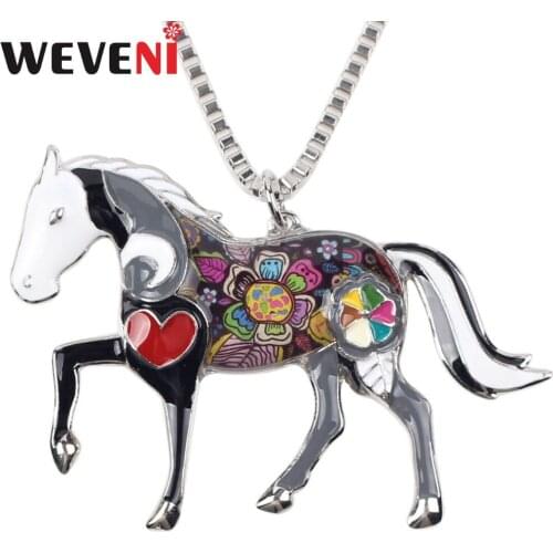 WEVENI Statement Enamel Metal Horse Necklace Pendants Collar Chain Fashion Wild Animal Jewelry For Women Girls Accessories Gift