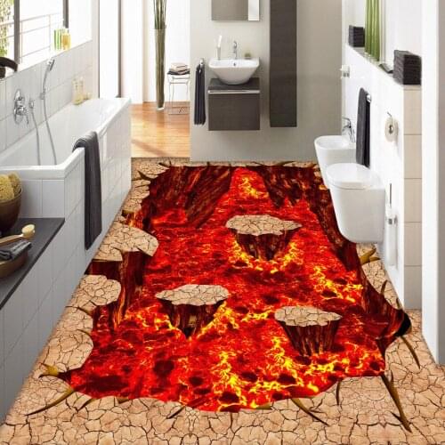 Custom Mural Painting Volcanic Magma 3D Street Floor Murals Bathroom Waterproof Thickened Self-adhesive Floor Wallpaper Sticker