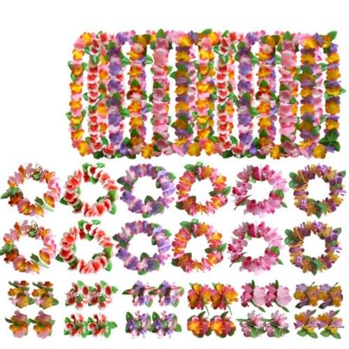 Hawai 4pcs set Hawaiian Flower Headpiece Leis Necklace Bracelets Headband Set for Luau Party Decoration Supplies