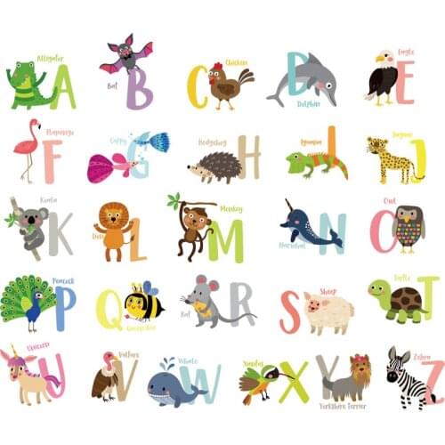 Small DIY Cartoon Animals Name Characters English Letters Wall Sticker for Nursery Baby Kids Room Decor Removable Wall Decals