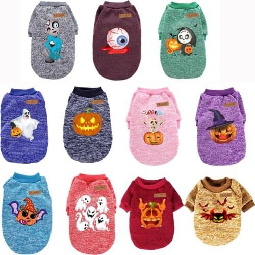 Pet Clothes Cute Animal Halloween Printed Puppy Coat Clothing Cotton Soft Pullover Cat Dog Shirt Jacket Hoodie Pets Outfit